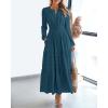 imageBTFBM Fall Dresses for Women 2025 Casual Long Sleeve V Neck Elastic Waist Lightweight Maxi Wedding Guest Dress PocketsLake Blue