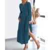 imageBTFBM Fall Dresses for Women 2025 Casual Long Sleeve V Neck Elastic Waist Lightweight Maxi Wedding Guest Dress PocketsLake Blue