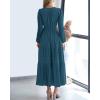 imageBTFBM Fall Dresses for Women 2025 Casual Long Sleeve V Neck Elastic Waist Lightweight Maxi Wedding Guest Dress PocketsLake Blue