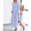 imageBTFBM Fall Dresses for Women 2025 Casual Long Sleeve V Neck Elastic Waist Lightweight Maxi Wedding Guest Dress PocketsLight Blue