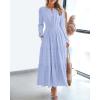 imageBTFBM Fall Dresses for Women 2025 Casual Long Sleeve V Neck Elastic Waist Lightweight Maxi Wedding Guest Dress PocketsLight Blue