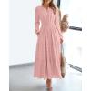 imageBTFBM Fall Dresses for Women 2025 Casual Long Sleeve V Neck Elastic Waist Lightweight Maxi Wedding Guest Dress PocketsPink