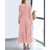 imageBTFBM Fall Dresses for Women 2025 Casual Long Sleeve V Neck Elastic Waist Lightweight Maxi Wedding Guest Dress PocketsPink