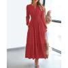 imageBTFBM Fall Dresses for Women 2025 Casual Long Sleeve V Neck Elastic Waist Lightweight Maxi Wedding Guest Dress PocketsRed