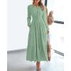 imageBTFBM Fall Dresses for Women 2025 Casual Long Sleeve V Neck Elastic Waist Lightweight Maxi Wedding Guest Dress PocketsSage Green