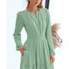 imageBTFBM Fall Dresses for Women 2025 Casual Long Sleeve V Neck Elastic Waist Lightweight Maxi Wedding Guest Dress PocketsSage Green