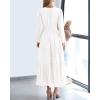 imageBTFBM Fall Dresses for Women 2025 Casual Long Sleeve V Neck Elastic Waist Lightweight Maxi Wedding Guest Dress PocketsWhite