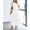 imageBTFBM Fall Dresses for Women 2025 Casual Long Sleeve V Neck Elastic Waist Lightweight Maxi Wedding Guest Dress PocketsWhite