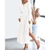 imageBTFBM Fall Dresses for Women 2025 Casual Long Sleeve V Neck Elastic Waist Lightweight Maxi Wedding Guest Dress PocketsWhite
