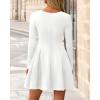 imageBTFBM Fall Dresses for Women 2025 Elegant Classy Flowy A Line Long Sleeve Business Homecoming Cocktail Sweater DressWhite