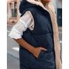 imageBTFBM Fall Long Puffer Vest Women Sleeveless Hooded Reversible Fleece Sherpa Jacket Zip Up Winter Coat Outerwear VestsNavy