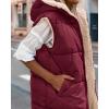 imageBTFBM Fall Long Puffer Vest Women Sleeveless Hooded Reversible Fleece Sherpa Jacket Zip Up Winter Coat Outerwear VestsWine Red