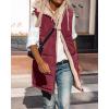 imageBTFBM Fall Long Puffer Vest Women Sleeveless Hooded Reversible Fleece Sherpa Jacket Zip Up Winter Coat Outerwear VestsWine Red