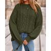 imageBTFBM Fall Sweaters for Women 2025 Cable Knit Sweater Crew Neck Long Lantern Sleeve Loose Chunky Pullover Casual TopsArmy Green