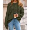 imageBTFBM Fall Sweaters for Women 2025 Cable Knit Sweater Crew Neck Long Lantern Sleeve Loose Chunky Pullover Casual TopsArmy Green