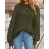 imageBTFBM Fall Sweaters for Women 2025 Cable Knit Sweater Crew Neck Long Lantern Sleeve Loose Chunky Pullover Casual TopsArmy Green