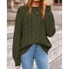 imageBTFBM Fall Sweaters for Women 2025 Cable Knit Sweater Crew Neck Long Lantern Sleeve Loose Chunky Pullover Casual TopsArmy Green