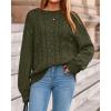 imageBTFBM Fall Sweaters for Women 2025 Cable Knit Sweater Crew Neck Long Lantern Sleeve Loose Chunky Pullover Casual TopsArmy Green