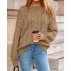 imageBTFBM Fall Sweaters for Women 2025 Cable Knit Sweater Crew Neck Long Lantern Sleeve Loose Chunky Pullover Casual TopsKhaki