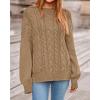 imageBTFBM Fall Sweaters for Women 2025 Cable Knit Sweater Crew Neck Long Lantern Sleeve Loose Chunky Pullover Casual TopsKhaki
