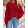 imageBTFBM Fall Sweaters for Women 2025 Cable Knit Sweater Crew Neck Long Lantern Sleeve Loose Chunky Pullover Casual TopsRed