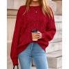 imageBTFBM Fall Sweaters for Women 2025 Cable Knit Sweater Crew Neck Long Lantern Sleeve Loose Chunky Pullover Casual TopsRed