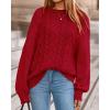 imageBTFBM Fall Sweaters for Women 2025 Cable Knit Sweater Crew Neck Long Lantern Sleeve Loose Chunky Pullover Casual TopsRed