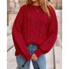 imageBTFBM Fall Sweaters for Women 2025 Cable Knit Sweater Crew Neck Long Lantern Sleeve Loose Chunky Pullover Casual TopsRed
