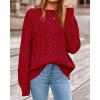 imageBTFBM Fall Sweaters for Women 2025 Cable Knit Sweater Crew Neck Long Lantern Sleeve Loose Chunky Pullover Casual TopsRed