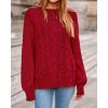 imageBTFBM Fall Sweaters for Women 2025 Cable Knit Sweater Crew Neck Long Lantern Sleeve Loose Chunky Pullover Casual TopsRed