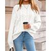 imageBTFBM Fall Sweaters for Women 2025 Cable Knit Sweater Crew Neck Long Lantern Sleeve Loose Chunky Pullover Casual TopsWhite