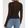 imageBTFBM Lace Tops for Women 2025 See Through Mesh Top Crew Neck Long Sleeve Fitted Sheer Party Club Outfits Fall FashionBlack
