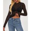 imageBTFBM Lace Tops for Women 2025 See Through Mesh Top Crew Neck Long Sleeve Fitted Sheer Party Club Outfits Fall FashionBlack