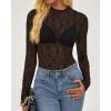 imageBTFBM Lace Tops for Women 2025 See Through Mesh Top Crew Neck Long Sleeve Fitted Sheer Party Club Outfits Fall FashionBlack