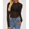imageBTFBM Lace Tops for Women 2025 See Through Mesh Top Crew Neck Long Sleeve Fitted Sheer Party Club Outfits Fall FashionBlack