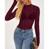 imageBTFBM Lace Tops for Women 2025 See Through Mesh Top Crew Neck Long Sleeve Fitted Sheer Party Club Outfits Fall FashionBurgundy