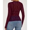 imageBTFBM Lace Tops for Women 2025 See Through Mesh Top Crew Neck Long Sleeve Fitted Sheer Party Club Outfits Fall FashionBurgundy