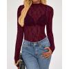 imageBTFBM Lace Tops for Women 2025 See Through Mesh Top Crew Neck Long Sleeve Fitted Sheer Party Club Outfits Fall FashionBurgundy