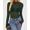 imageBTFBM Lace Tops for Women 2025 See Through Mesh Top Crew Neck Long Sleeve Fitted Sheer Party Club Outfits Fall FashionDark Green