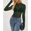 imageBTFBM Lace Tops for Women 2025 See Through Mesh Top Crew Neck Long Sleeve Fitted Sheer Party Club Outfits Fall FashionDark Green
