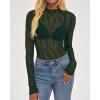 imageBTFBM Lace Tops for Women 2025 See Through Mesh Top Crew Neck Long Sleeve Fitted Sheer Party Club Outfits Fall FashionDark Green
