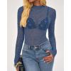 imageBTFBM Lace Tops for Women 2025 See Through Mesh Top Crew Neck Long Sleeve Fitted Sheer Party Club Outfits Fall FashionGrey Blue