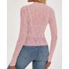imageBTFBM Lace Tops for Women 2025 See Through Mesh Top Crew Neck Long Sleeve Fitted Sheer Party Club Outfits Fall FashionPink