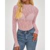 imageBTFBM Lace Tops for Women 2025 See Through Mesh Top Crew Neck Long Sleeve Fitted Sheer Party Club Outfits Fall FashionPink