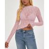 imageBTFBM Lace Tops for Women 2025 See Through Mesh Top Crew Neck Long Sleeve Fitted Sheer Party Club Outfits Fall FashionPink