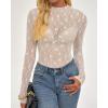 imageBTFBM Lace Tops for Women 2025 See Through Mesh Top Crew Neck Long Sleeve Fitted Sheer Party Club Outfits Fall FashionWhite
