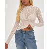 imageBTFBM Lace Tops for Women 2025 See Through Mesh Top Crew Neck Long Sleeve Fitted Sheer Party Club Outfits Fall FashionWhite