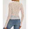 imageBTFBM Lace Tops for Women 2025 See Through Mesh Top Crew Neck Long Sleeve Fitted Sheer Party Club Outfits Fall FashionWhite