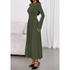 imageBTFBM Long Sleeve Maxi Dresses for Women 2025 Fall Casual Ruched Boat Neck Flowy Elegant Formal Wedding Guest DressArmy Green