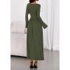 imageBTFBM Long Sleeve Maxi Dresses for Women 2025 Fall Casual Ruched Boat Neck Flowy Elegant Formal Wedding Guest DressArmy Green